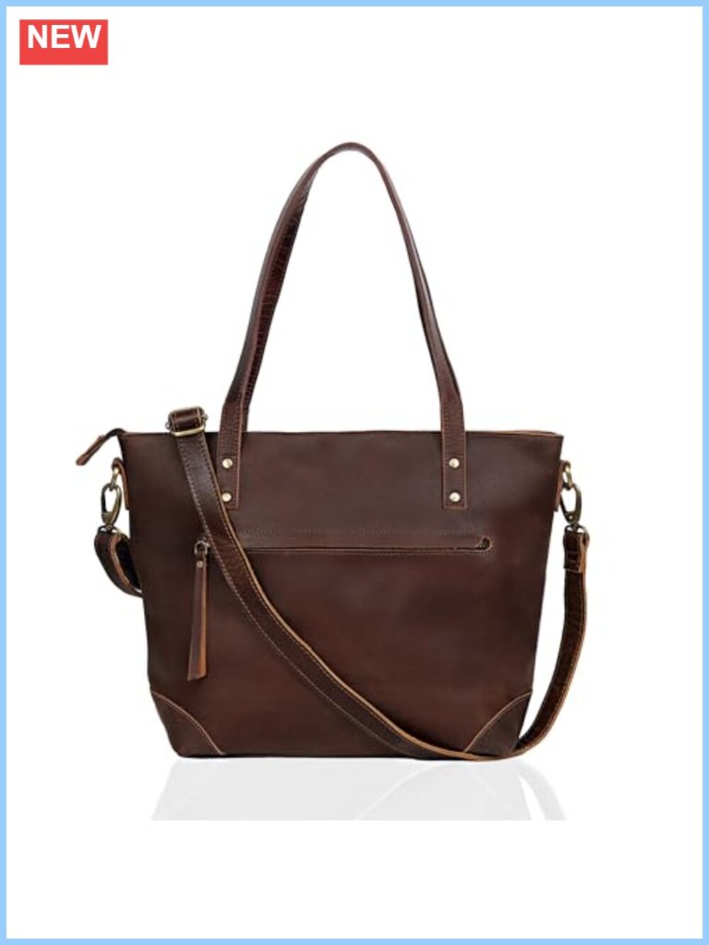 Genuine Leather Tote Bag Large Work Handbag with Laptop Compartment
